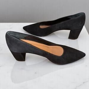 Flattered European Black Suede Pointed Block Heels Dress Shoes Size 41 EU